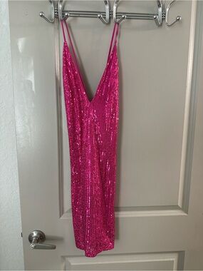 Bozzolo Pink Sequin Fringe Dress Size Small $8